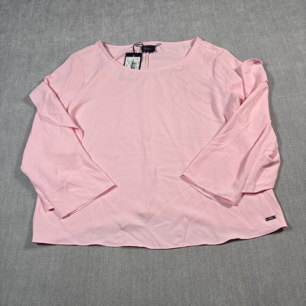 Armani Exchange Womens Pink Ruffled Long Sleeve Round Neck Blouse Size S